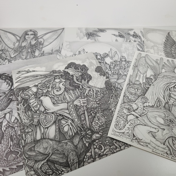 VTG Dan Thompson Fine Arts Advanced Adult Coloring Pages 7 Fantasy Dragon Fairy - Picture 1 of 9